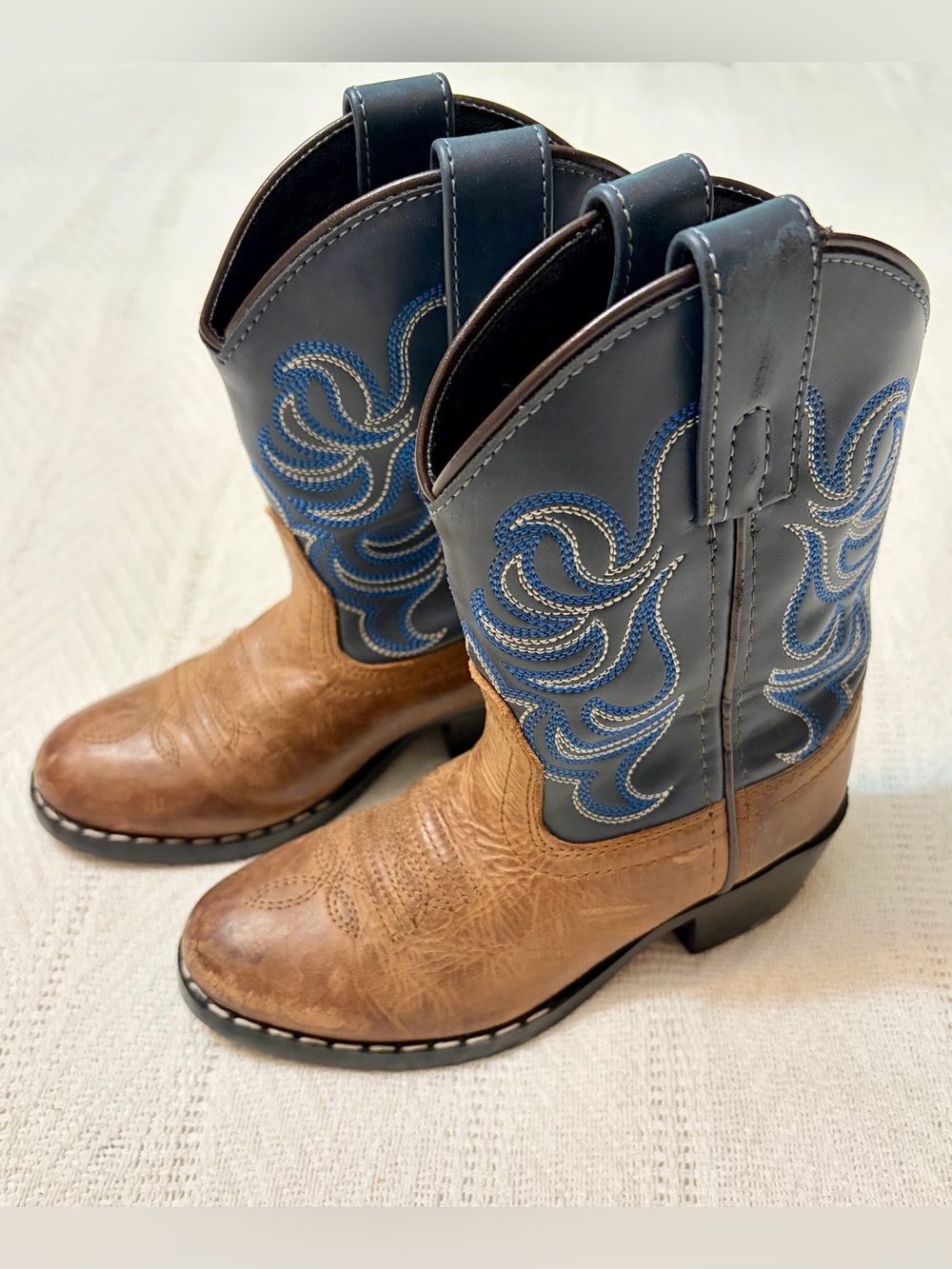Boy’s Sz 11c Brown & Blue Cody James Western Leather Cowboy Boots w/ Embroidery